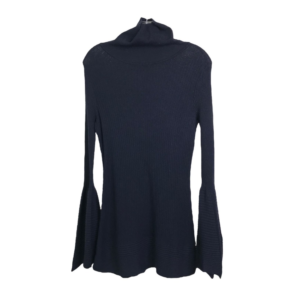 DG2 By Diane Gilman Women's Sweater Navy Blue Ribbed Flared Sleeves Turtleneck M